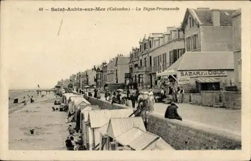 Ak Saint Aubin sur Mer Calvados, La Digue-Promenade