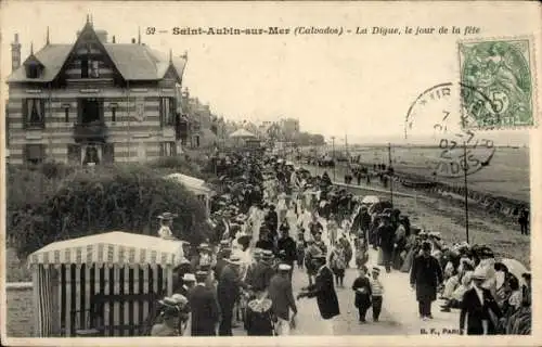 Ak Saint Aubin sur Mer Calvados, La Digue le jour de la fete