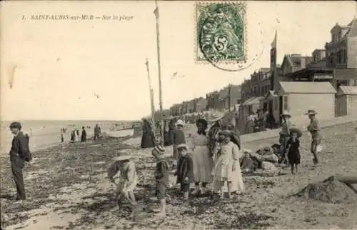 Ak Saint Aubin sur Mer Calvados, Strand