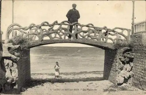 Ak Saint Aubin sur Mer Calvados, Pont Pasteur, Passerelle