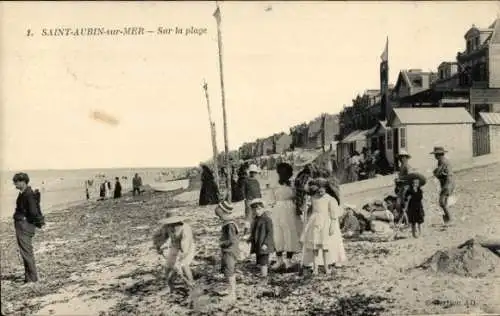 Ak Saint Aubin sur Mer Calvados, Strand