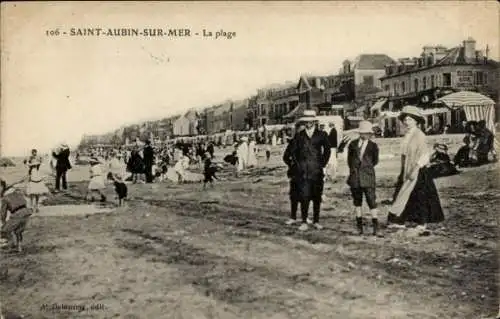 Ak Saint Aubin sur Mer Calvados, Strand