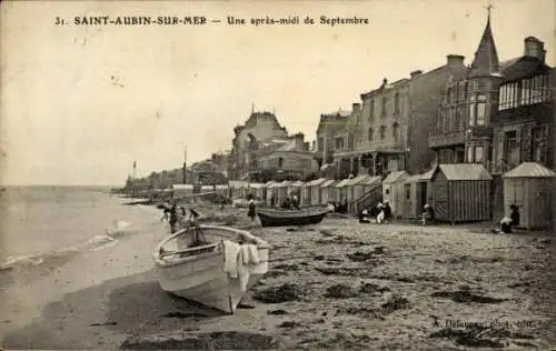 Ak Saint Aubin sur Mer Calvados, Strand, une apres-midi de September