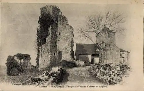 Ak Cornil Corrèze, Vestiges de l'ancien Chateau, Kirche