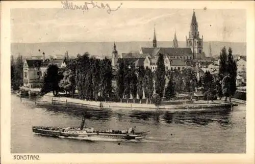 Ak Konstanz am Bodensee, Teilansicht, Kirche, Schiff