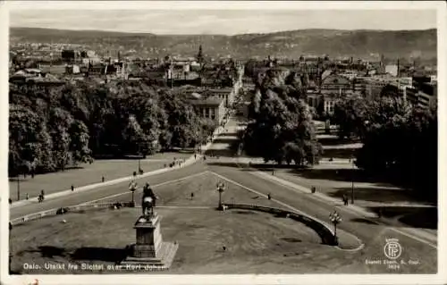 Ak Oslo Norwegen, Utsikt fra Slottet over Karl Johan