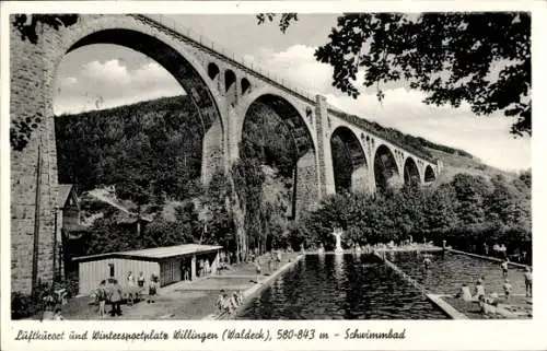 Ak Willingen im Westerwald, Schwimmbad, Brücke