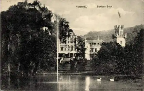 Ak Neuwied am Rhein, Schloss Sayn, Springbrunnen