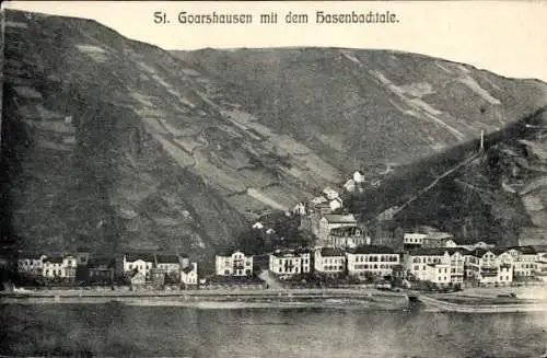 Ak St. Goarshausen am Rhein, Totalansicht, Hasenbachtal