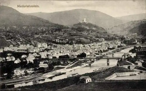 Ak Niederlahnstein Lahnstein am Rhein, Blick ins Tal, Brücke, Totalansicht vom Ort