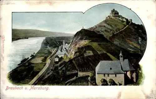 Ak Braubach am Rhein, Blick auf die Kirche und Marksburg