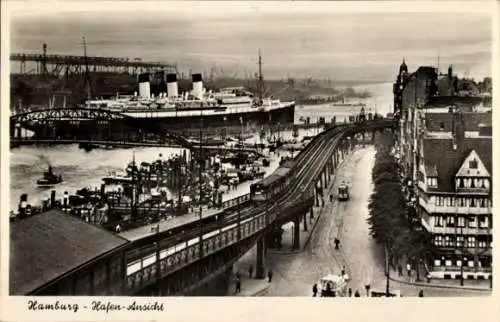 Ak Hamburg, Hafen, Dampfer, Hochbahn