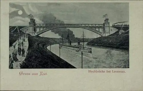 Ak Kiel, Levensau, Hochbrücke, Schiff