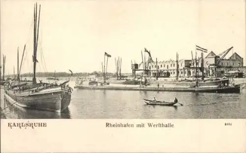 Ak Karlsruhe in Baden, Rheinhafen, Werfthalle