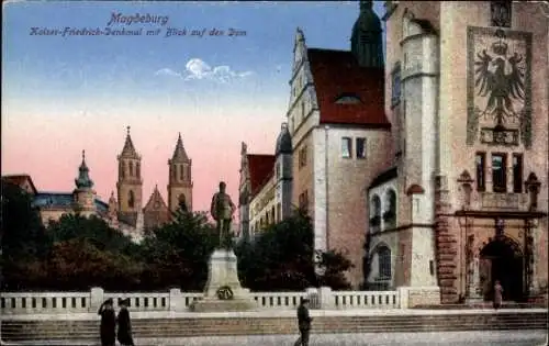 Ak Magdeburg an der Elbe, Kaiser Friedrich Denkmal, Dom