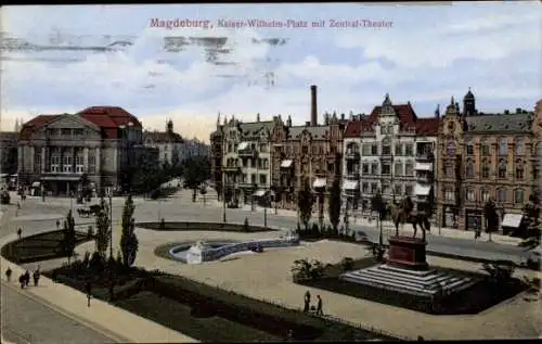 Ak Magdeburg an der Elbe, Kaiser Wilhelm Platz mit Zentral Theater