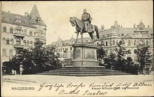 Ak Magdeburg an der Elbe, Kaiser-Wilhelm-Platz, Denkmal