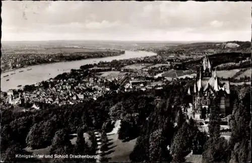 Ak Königswinter am Rhein, Drachenfels, Drachenburg, Panorama