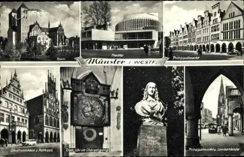 Ak Münster in Westfalen, Dom, Theater, Prinzipalmarkt, Lombertikirche, Stadtweinhau, Rathaus