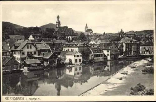 Ak Gernsbach im Murgtal Schwarzwald, Teilansicht, Kirche