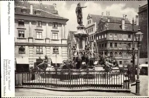 Ak Augsburg in Schwaben, Blick auf den Augustusbrunnen