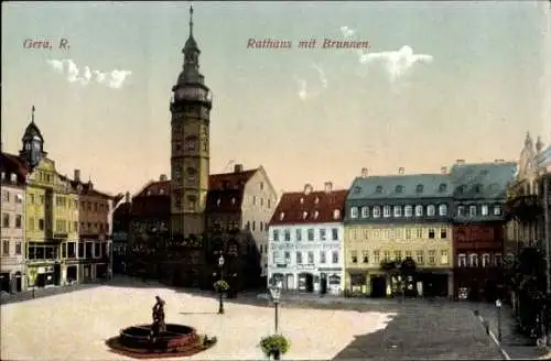 Ak Gera in Thüringen, Marktplatz, Rathaus mit Brunnen