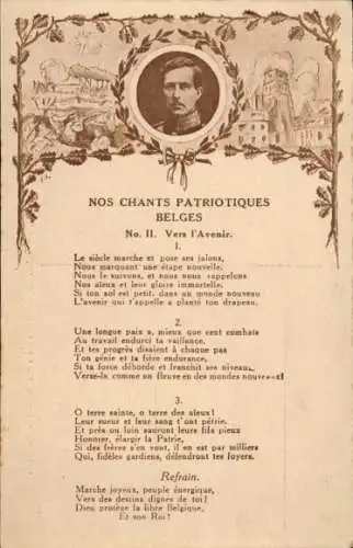 Ak König Albert I. von Belgien, patriotisches Lied, 1. WK