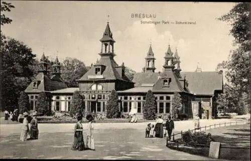 Ak Wrocław Breslau Schlesien, Scheitniger Park, Schweizerei, Spaziergänger