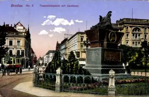 Ak Wrocław Breslau Schlesien, Tauentzienplatz mit Denkmal