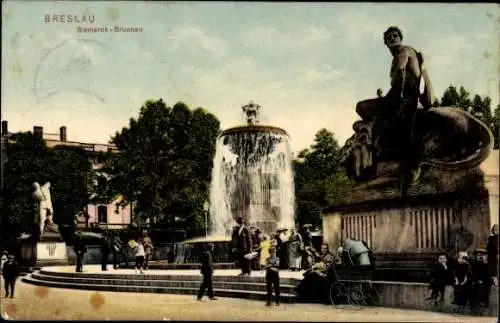 Ak Wrocław Breslau Schlesien, Bismarckbrunnen