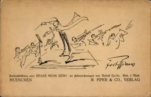 Künstler Ak Hesse, R., Spaß muss sein, Dirigent, Orchester