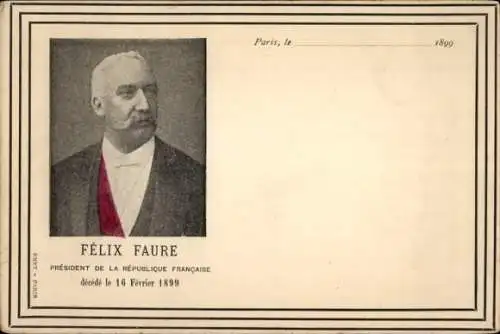 Ak Félix Faure, Präsident Frankreichs, Todestag 16 Februar 1899