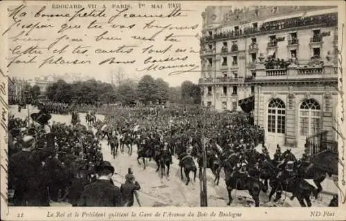 Ak Paris XVI Passy, Avenue du Bois de Boulogne, Edward VII., König, Präsident