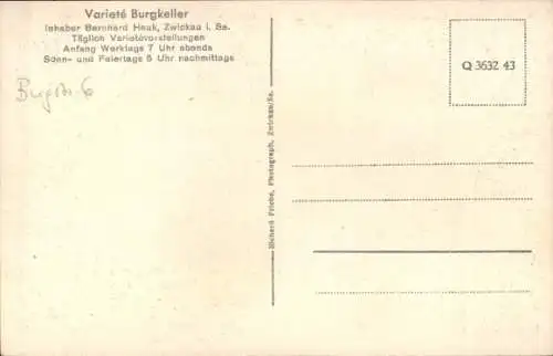 Ak Zwickau in Sachsen, Varieté Burgkeller, Innenansicht