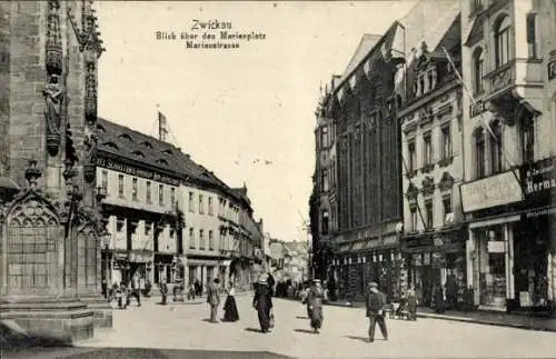 Ak Zwickau in Sachsen, Marienplatz, Marienstraße, Geschäfte