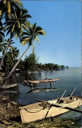 Ak Punavia Ile de Beaute Tahiti, La Plage, Strandpartie mit Booten, Palmen