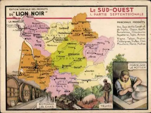 Ak Le Sud-Ouest, 1. Nördlicher Teil, Bordeaux les Chais, Trüffel, Porzellan le Pottier