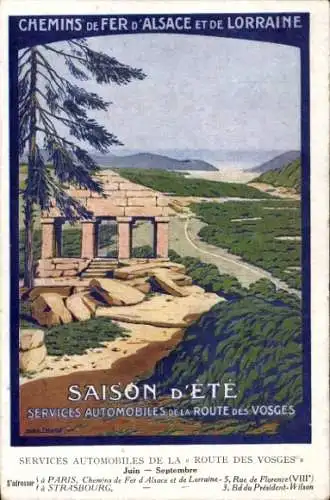 Künstler Ak Chemins de Fer d'Alsace et de Lorraine, Saison d'Ete, Services Automobiles