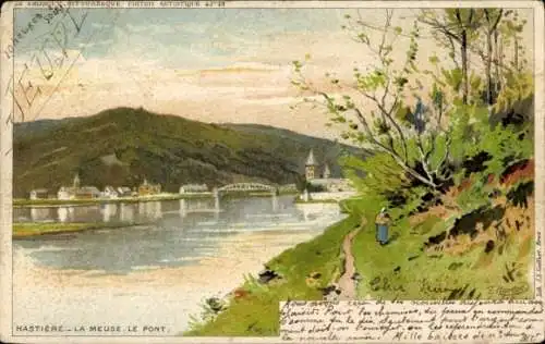 Künstler Litho Ranot, F., Hastière Wallonien Namur, Meuse, Brücke