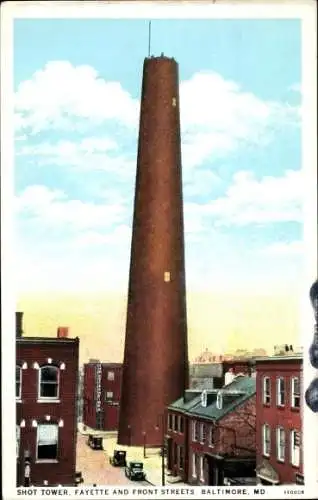 Ak Baltimore Maryland USA, Shot Tower, Fayette und Front Street