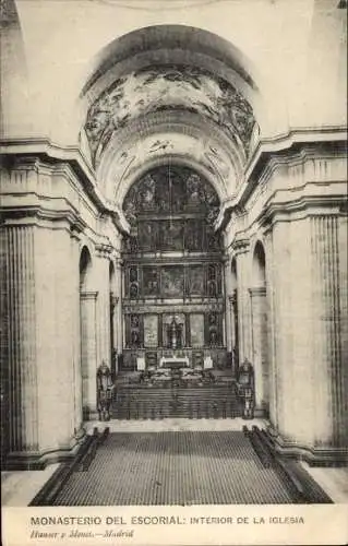 Ak San Lorenzo de El Escorial Madrid, Kloster Escorial, Innenraum der Kirche