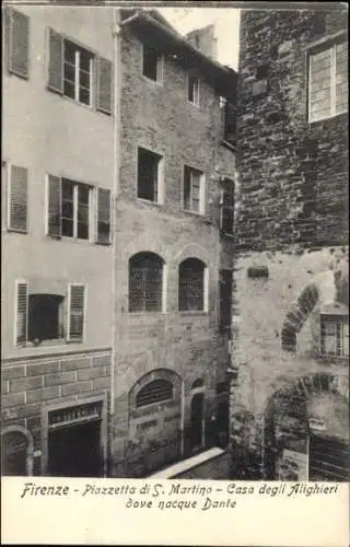 Ak Firenze Florenz Toscana, Piazzetta di S. Martino, Casa degli Alighieri dove nacque Dante