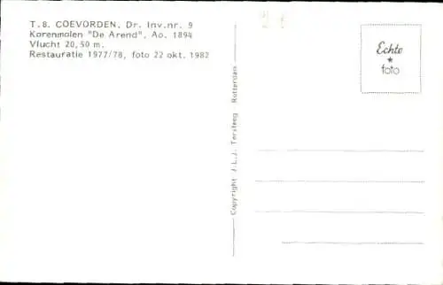 Ak Coevorden Drenthe, Getreidemühle De Arend