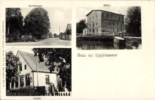 Ak Eberswalde, Kupferhammer, Dorfstraße, Mühle, Schule