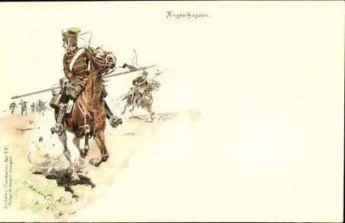 Set von 10 AK im Umschlag, Historische Künstler-Lithographien „Die alte Armee"  von Carl Becker 