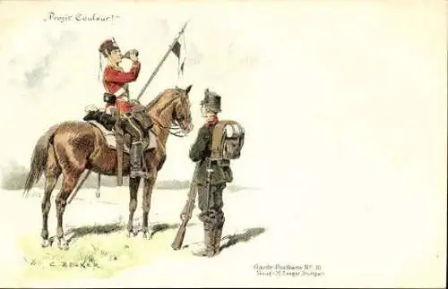 Set von 10 AK im Umschlag, Historische Künstler-Lithographien „Die alte Armee"  von Carl Becker 