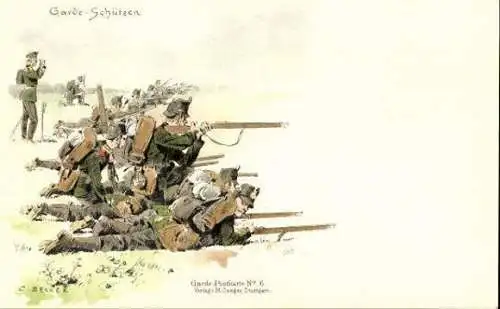 Set von 10 AK im Umschlag, Historische Künstler-Lithographien „Die alte Armee"  von Carl Becker 