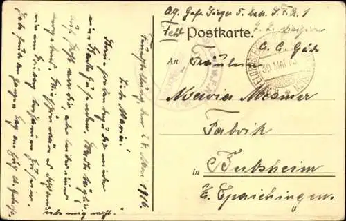 Künstler Ak Heimsbrunn Elsass Haut Rhin, Stadtbild, 1916
