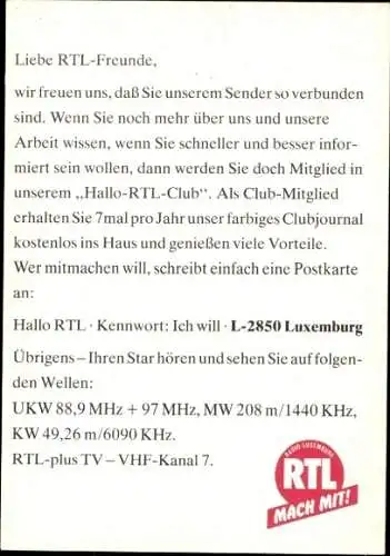 Ak Moderator Matthias Preuss, Radio Luxemburg, RTL, Portrait, Autogramm