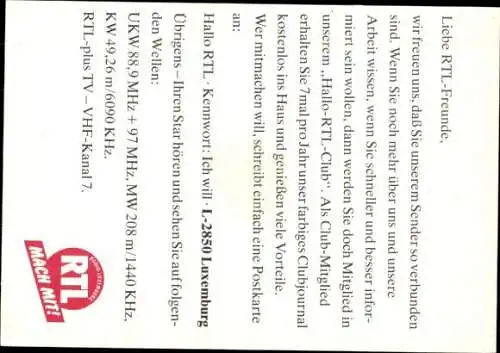 Ak Moderator Matthias Preuss, Radio Luxemburg, RTL, Portrait, Autogramm